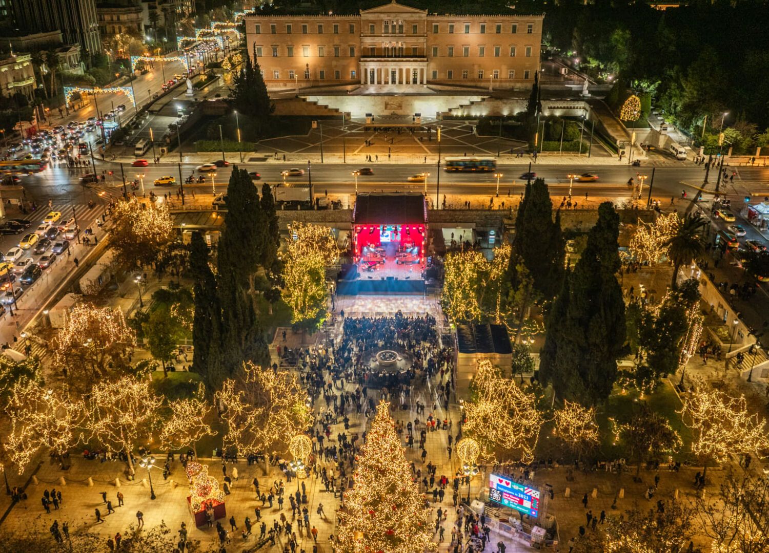 Christmas lights in the centre of Athens in December